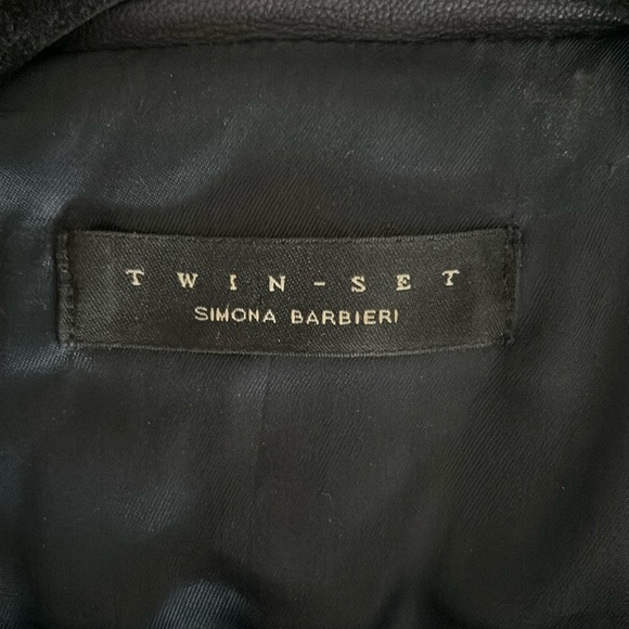 Twin-Set Navy Cropped Leather Jacket - Picture 10 of 11